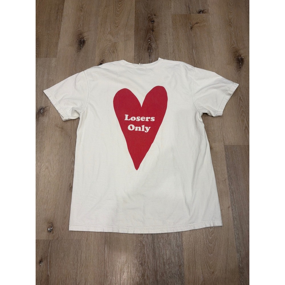 Comfort Colors Losers Only Heart Graphic T-Shirt Mens Large Cream Red Tee